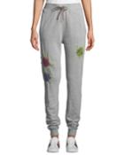 Floral-embroidered Drawstring Jogger