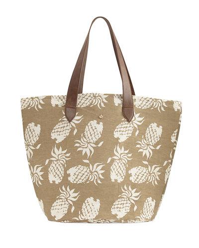 Pineapple-print Straw-lined Tote