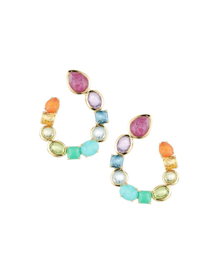 18k Gold Rock Candy Forward-facing Hoop Earrings In