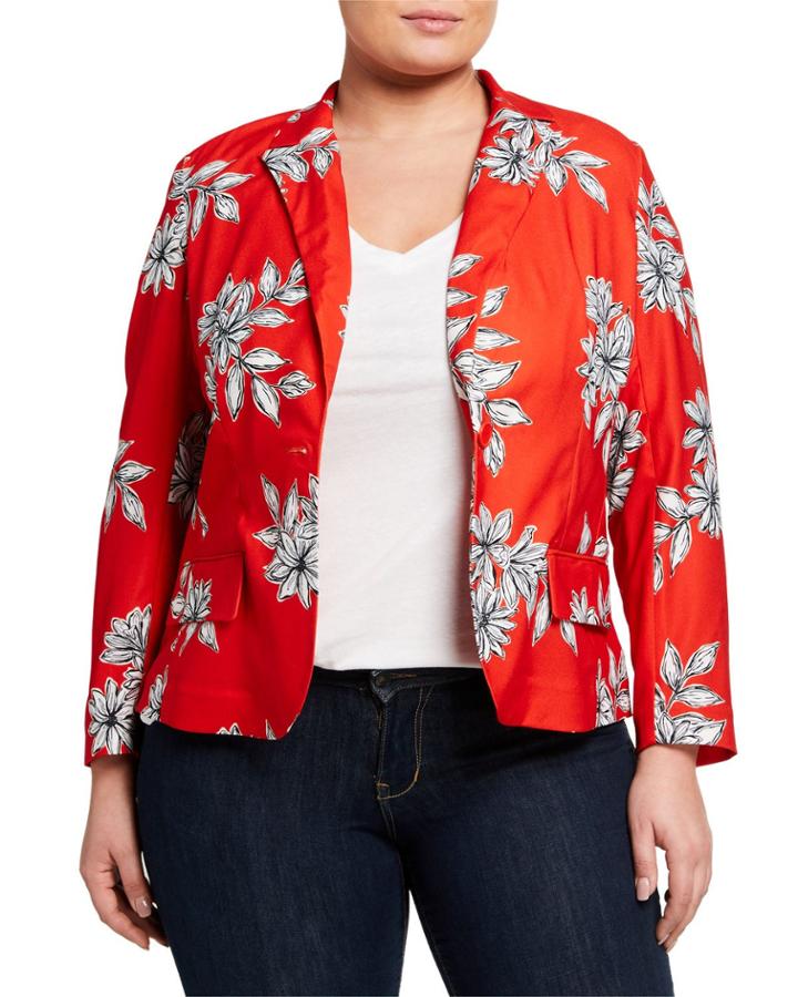 Plus Size Floral One-button Blazer