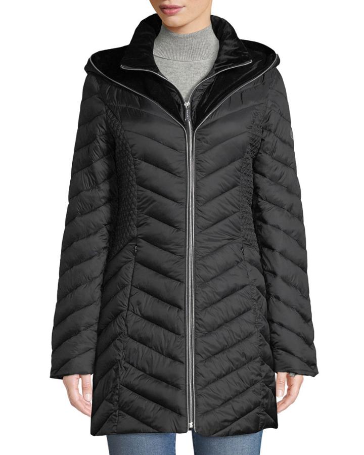 Velvet-hood Lightweight Puffer Jacket