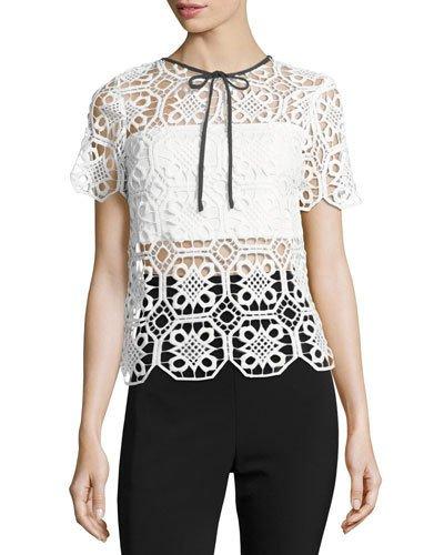 Ribbon-lace Tie-neck Tee