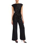 Satin Cap-sleeve Wide-leg Jumpsuit