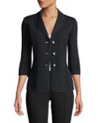 Santana Knit 3/4-sleeve Pearly-button Blazer