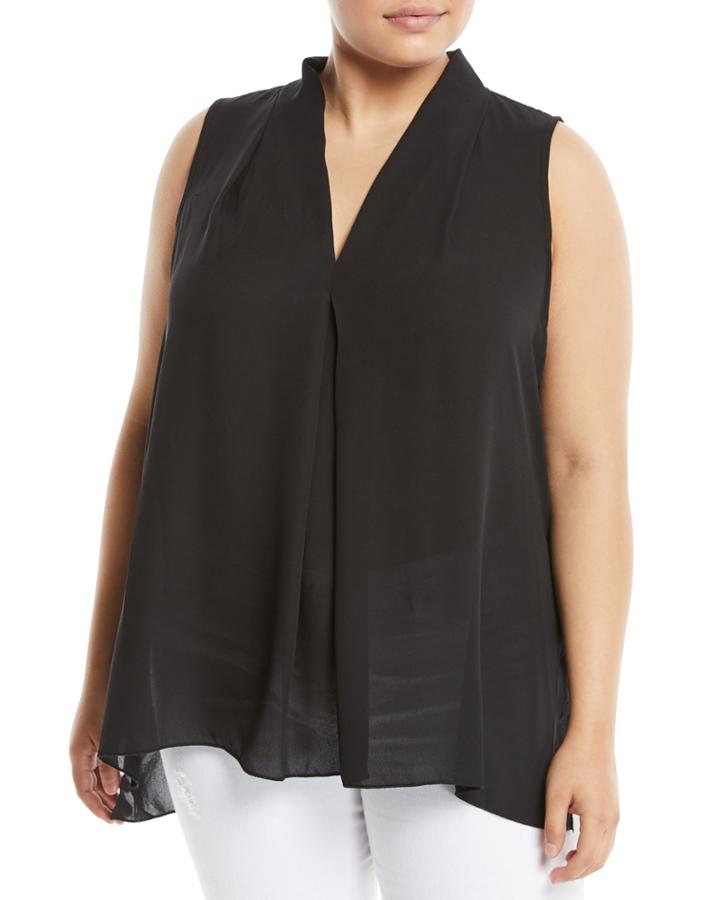 V-neck Split-hem Georgette Tank,