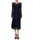 Long-sleeve Lace Cocktail Dress, Navy