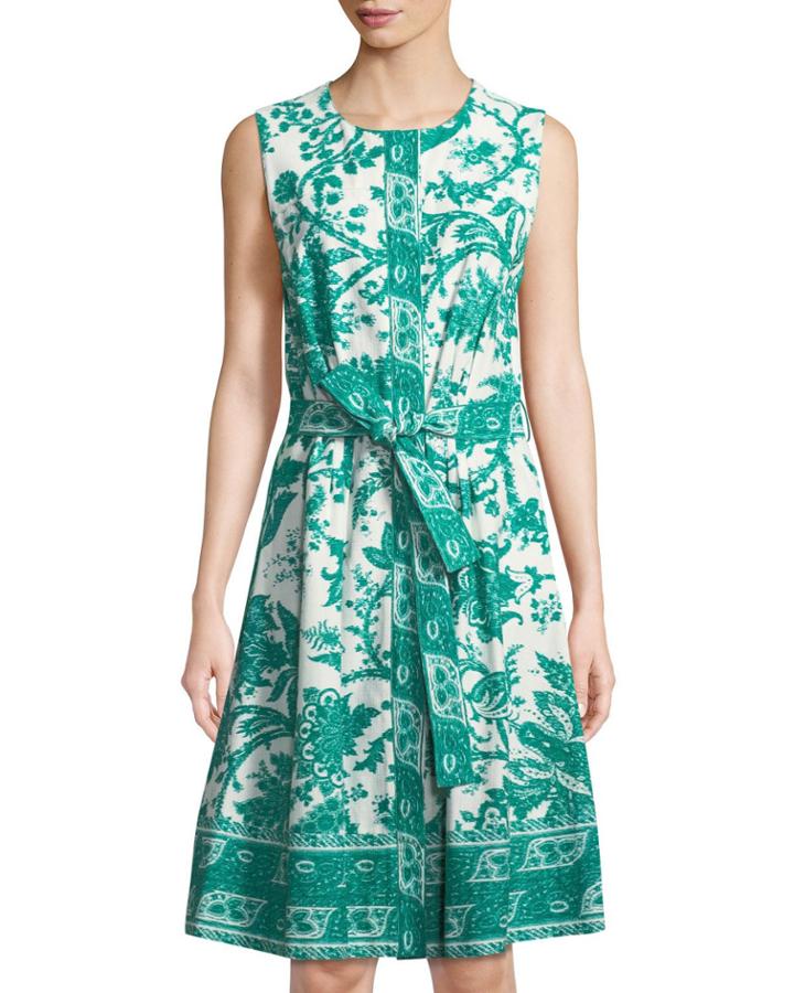 Sleeveless Toile-print Cotton A-line Dress