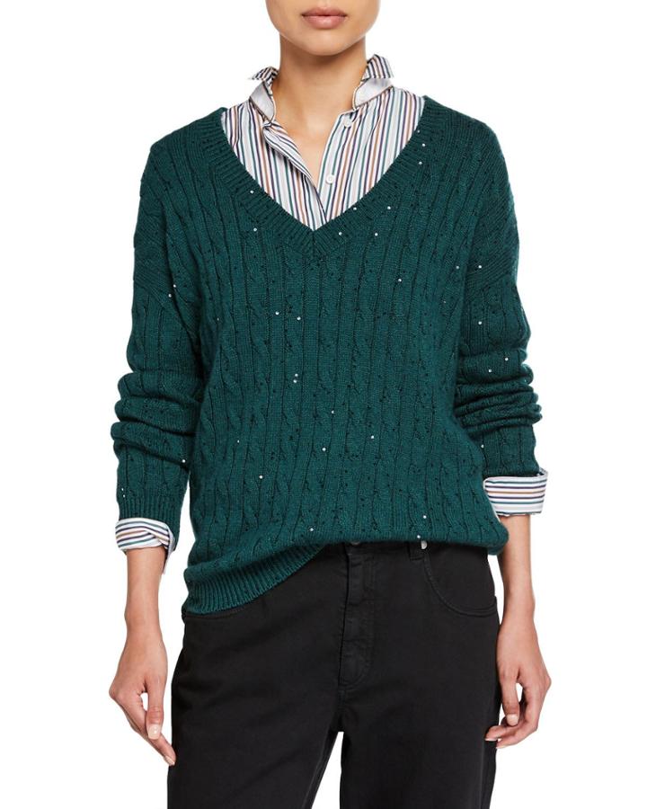 Cashmere-silk Sequined Cable-knit