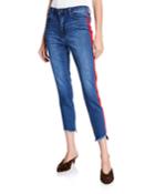 Trina Side-striped Frayed Hem Jeans
