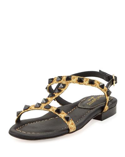 Bien Studded T-strap Sandal, Natural/black