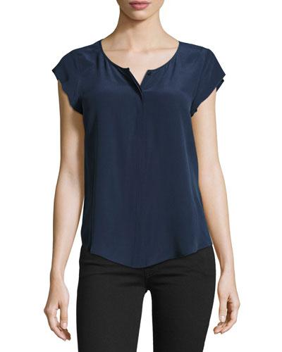 Iva Cap-sleeve Silk Blouse, Dark Navy