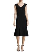 Cap-sleeve Flounce-hem Dress, Chocolate
