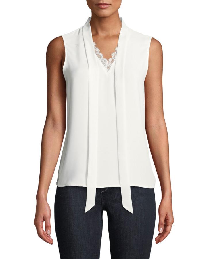 Sleeveless Laced Tie-neck Tank
