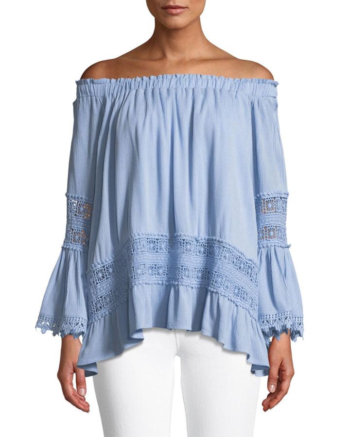 Off-the-shoulder Mixed-lace Blouse