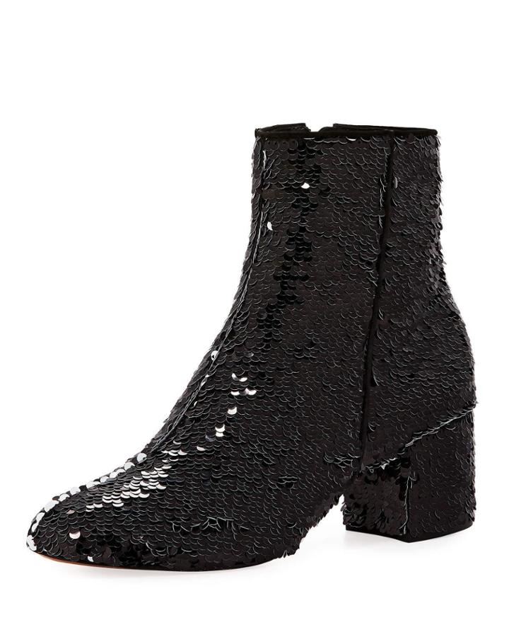Flippy Sequined Ankle Bootie, Black