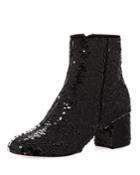 Flippy Sequined Ankle Bootie, Black