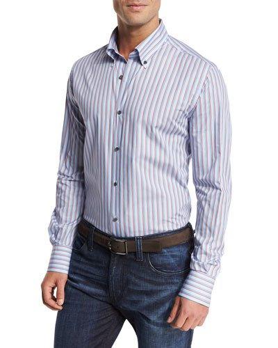 Striped Sport Shirt, Blue/multicolor