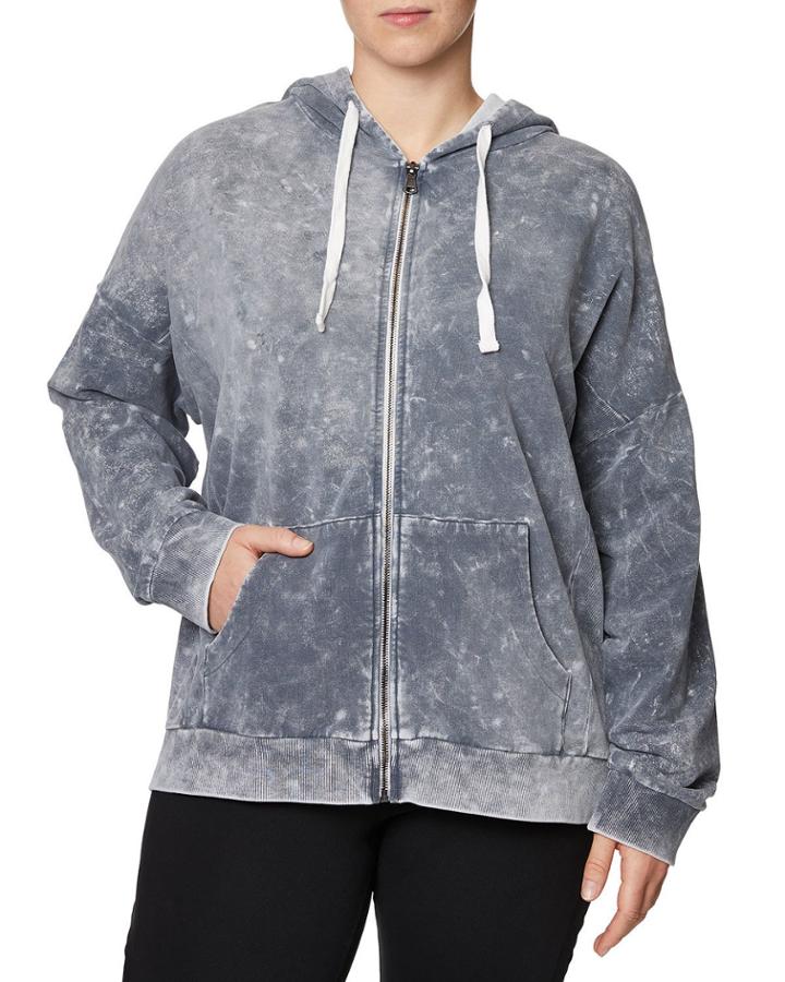 Plus Size Bleach Wash Zip Up Hoodie