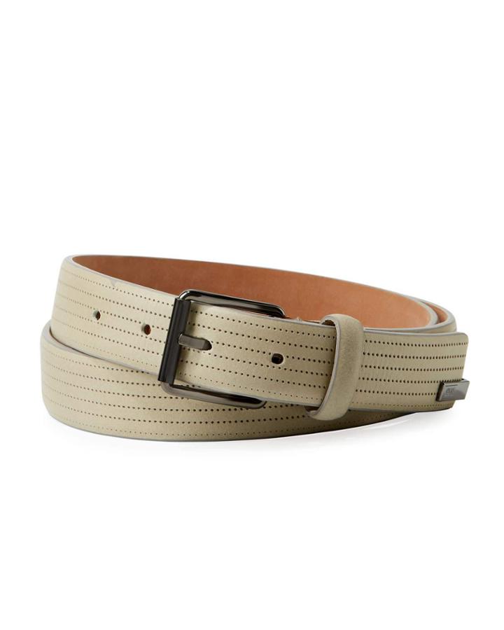 Men's Perforated Leather Belt, Gray