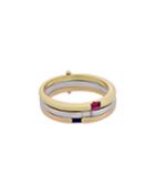 18k Tricolor Gold Diamond/sapphire/ruby Rings, Set Of