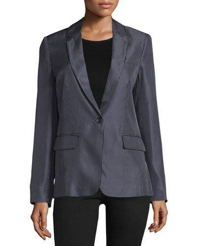 Micro-dot One-button Silk Blazer, Black/white