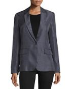 Micro-dot One-button Silk Blazer, Black/white
