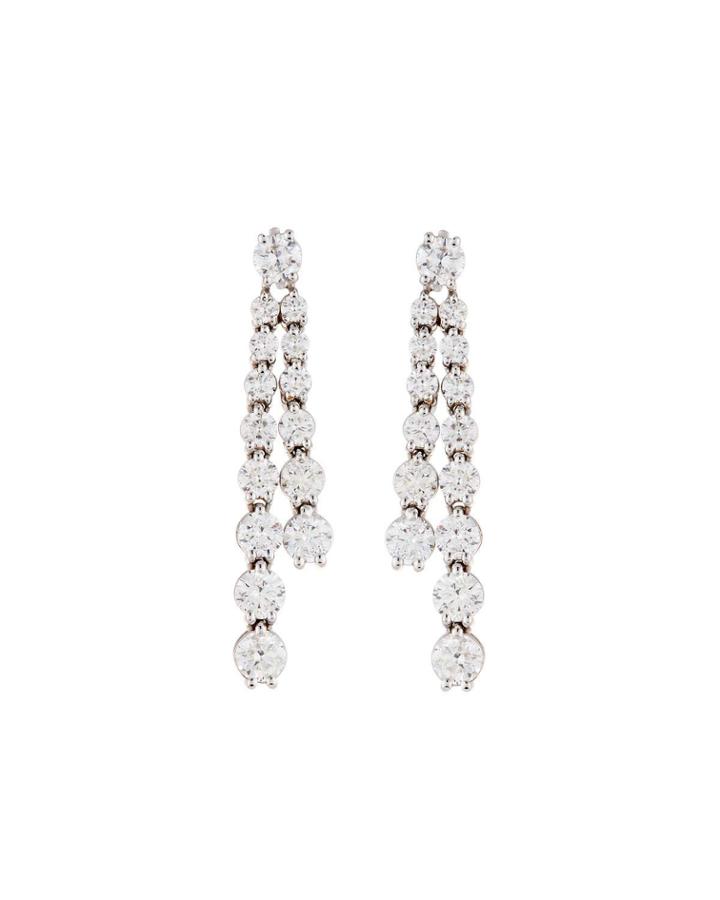 18k White Gold 2-row Diamond Dangle Earrings