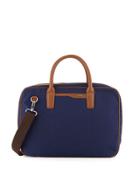 Leather-trim Nylon Zip-around Briefcase, Navy/tan