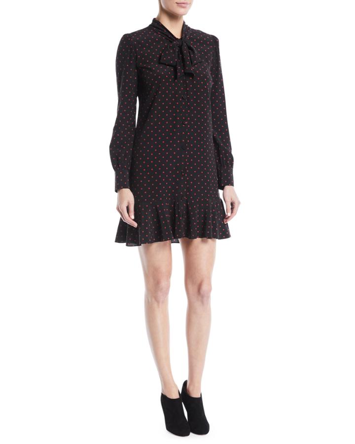 Linley Tie-neck Long-sleeve Dot-print