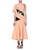Exposed Bandage Asymmetric Midi Dress, Orange