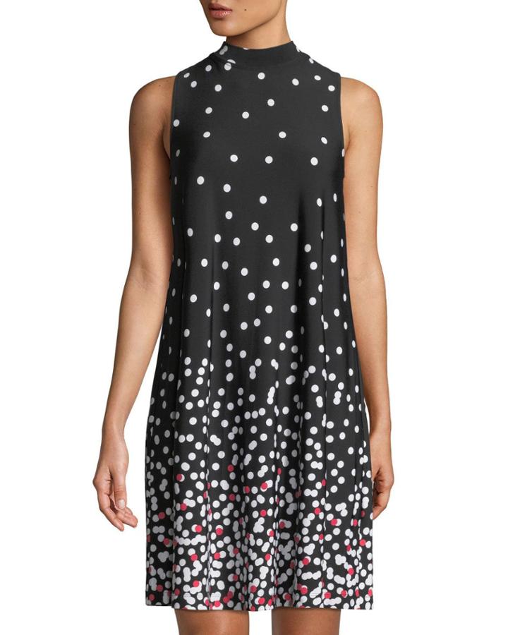 Mock-neck Polka-dot Dress