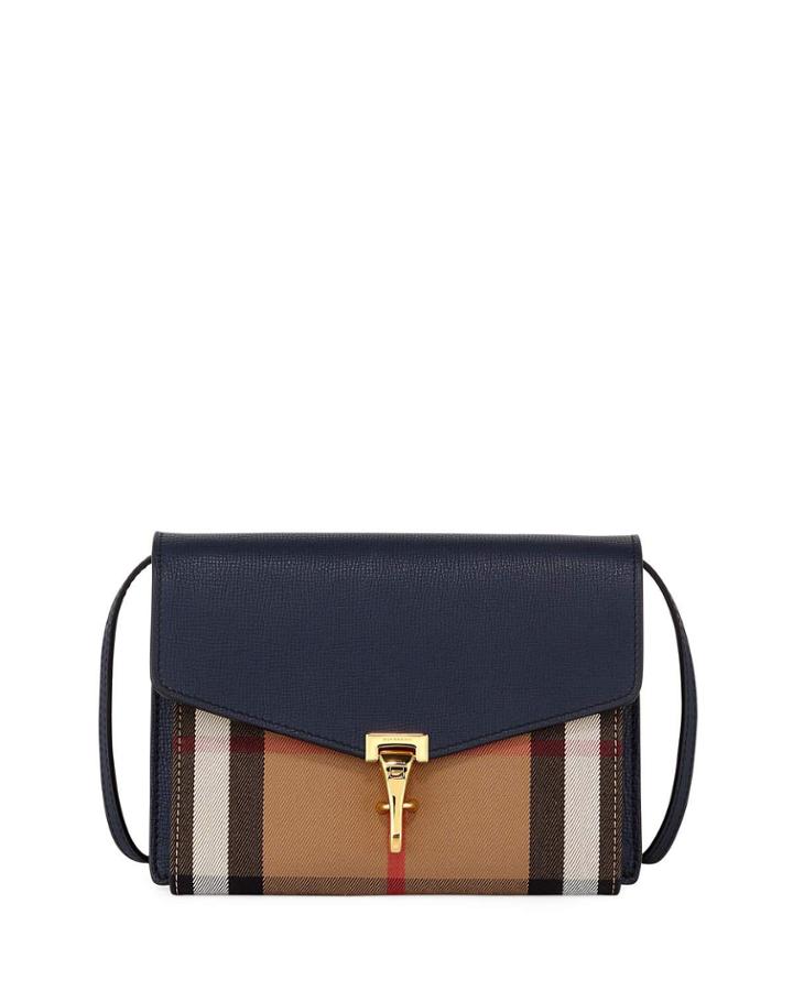 Macken Small Leather & House Check Crossbody Bag, Ink Blue