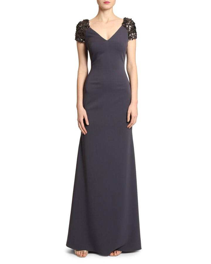 Beaded Cap-sleeve Gown