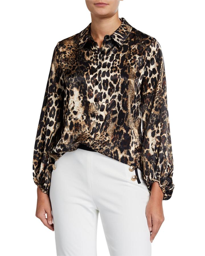 Long-sleeve Animal-print Blouse