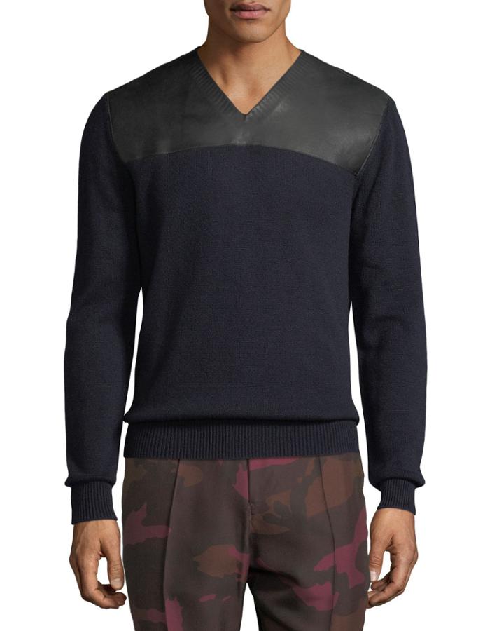 Men's Leather-detail Cashmere