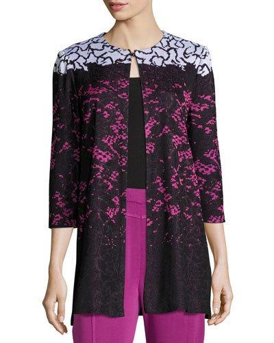 3/4-sleeve Floral-print Jacket, Black