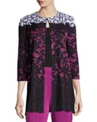 3/4-sleeve Floral-print Jacket, Black
