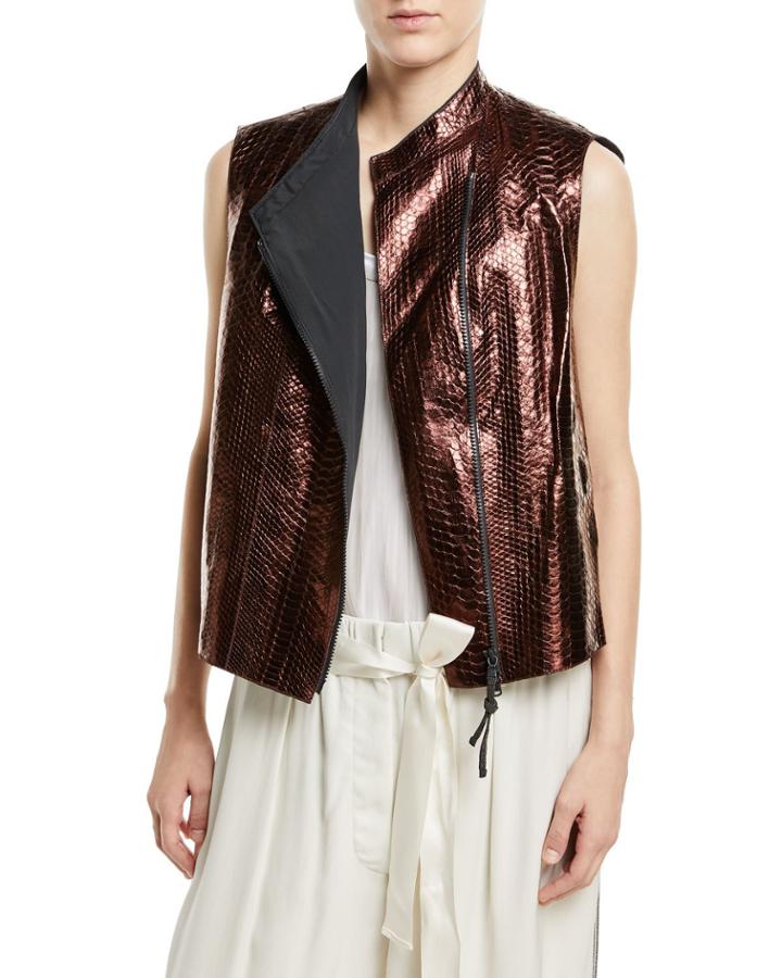 Python Glossy Asymmetric Zip-front Vest