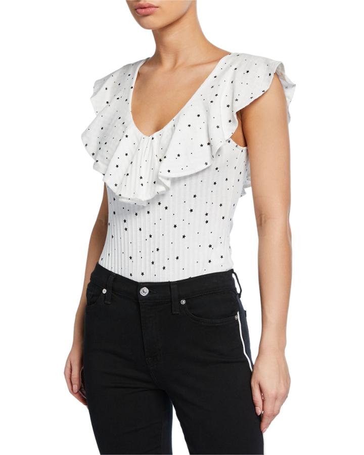 Stars Ruffle V-neck Cap-sleeve Bodysuit