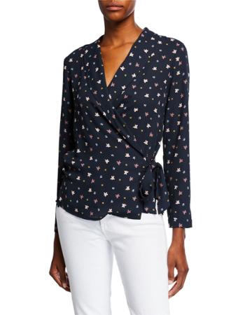 V-neck Floral Wrap Blouse