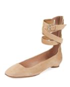 Caged-ankle Suede Ballet Flats