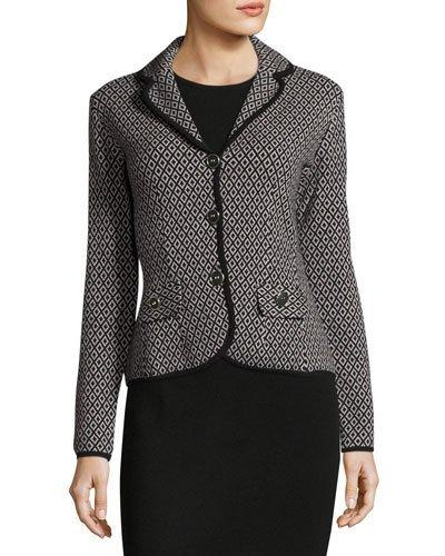 Phoebe Diamond-print Knit Jacket, Black/silver