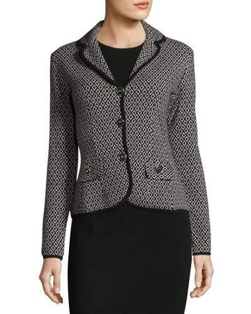 Phoebe Diamond-print Knit Jacket, Black/silver