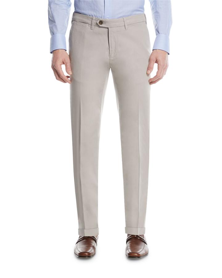 Stretch-cotton Flat-front Dress Pants,