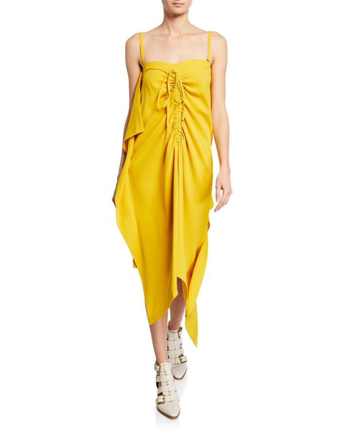Draped Drawstring Midi Dress W/ Removable