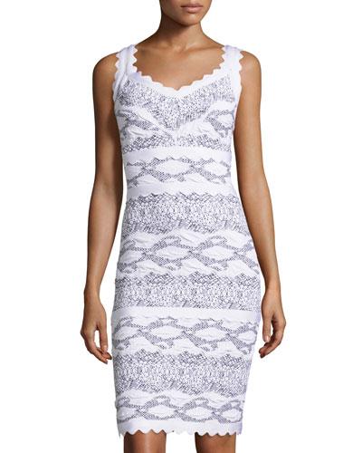 Graphic-print Bandage Dress, White/black