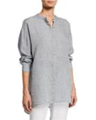 Mandarin Collar Button-front Long-sleeve Hanky