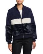 Colorblocked Faux-fur Bomber Jacket