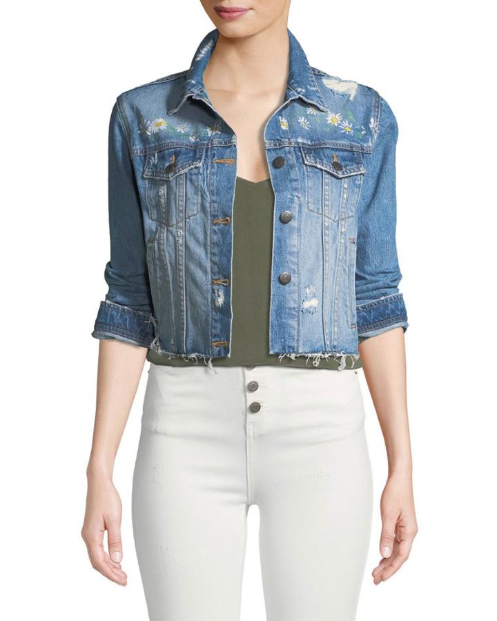 Cara Distressed Floral Denim Cutoff Jacket