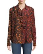 Ruffle-placket Neon Animal-print